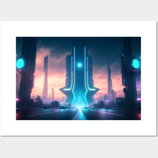 Futuristic city with beautiful sky landscape Posters and Art